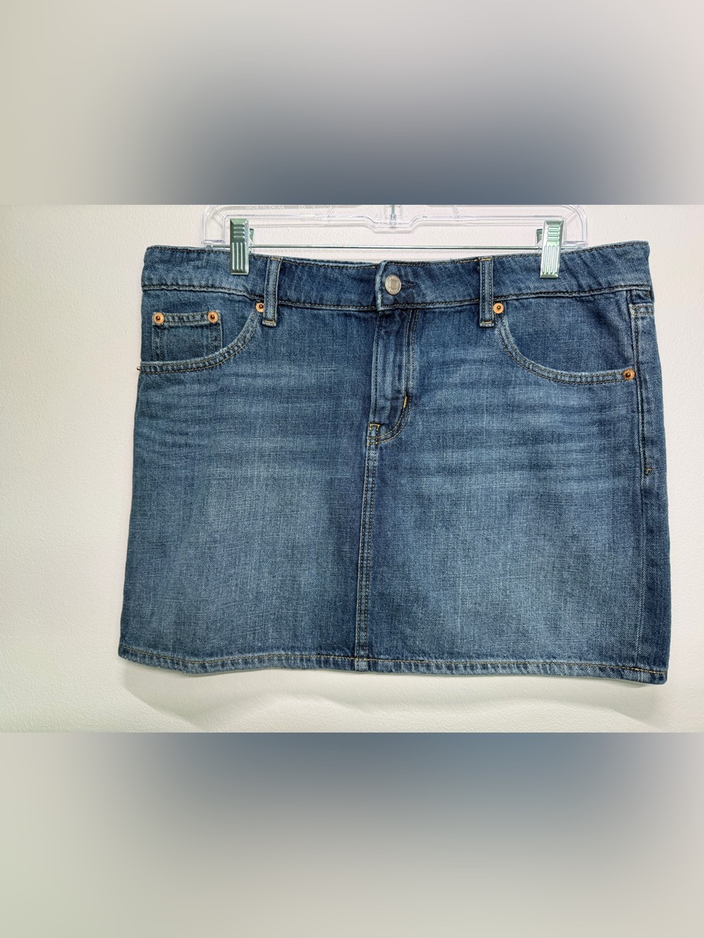 GAP Denim Mini Skirt 31/12 Tall Medium Wash 100% Cotton High Rise Jean